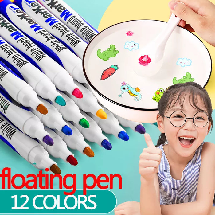 Magic Water - 8/12 Packs Floating Painting Brush and Whiteboard Markers - Intended for Students and Kids Educational Art Projects