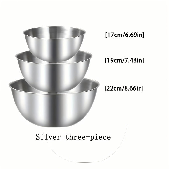 3pc Stainless Steel Mixing Bowl Set — Large Salad & Dough Bowls, Kitchen Accessories (Gold or Silver)