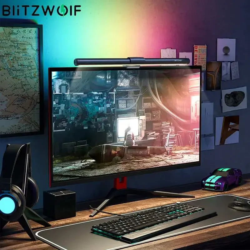 BlitzWolf RGB LED Desk Lamp - Dimmable Table Light for Office, Computer, Reading, Study - Eye-caring Monitor Hanging Light Bar for Superior Visual Comfort