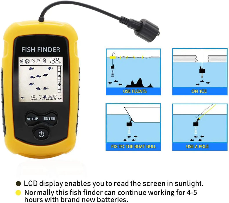 Portable 100m Sonar Fish Finder with Alarm — 45° Coverage Echo Sounder