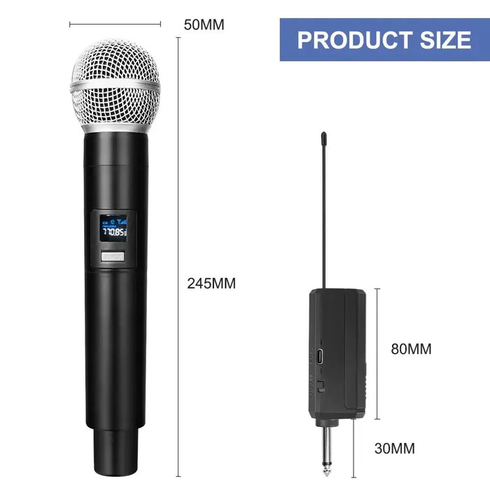 2 Channel UHF Wireless Microphone - Fixed Frequency Handheld Mic for Karaoke, Church, Meeting and Shows - Ideal for Professional Use and Parties