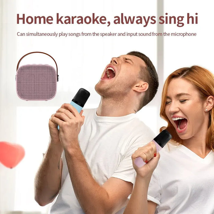 Wireless Bluetooth Mini Karaoke Speaker - 1-2 Microphones, Music Player, Karaoke Machine with Subwoofer - Perfect for Parties and Family Entertainment
