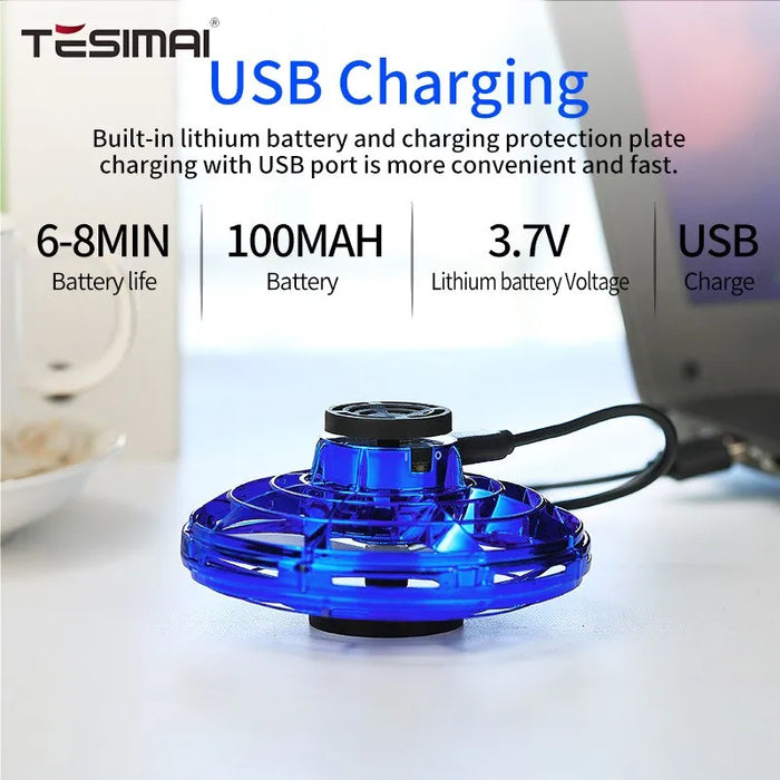 Flyorb - Mini Luminous UFO Drone Flying Spinner, Hand Operated Fidget Toy - Ideal Christmas and Birthday Gift for Children, Kids and Adults