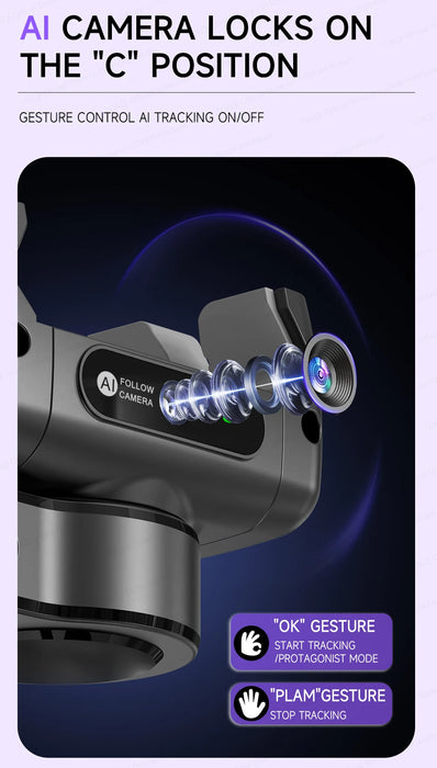 C22 AI Face-Tracking Handheld Gimbal Stabiliser — 3‑in‑1 Selfie Stick & Tripod for Smartphones