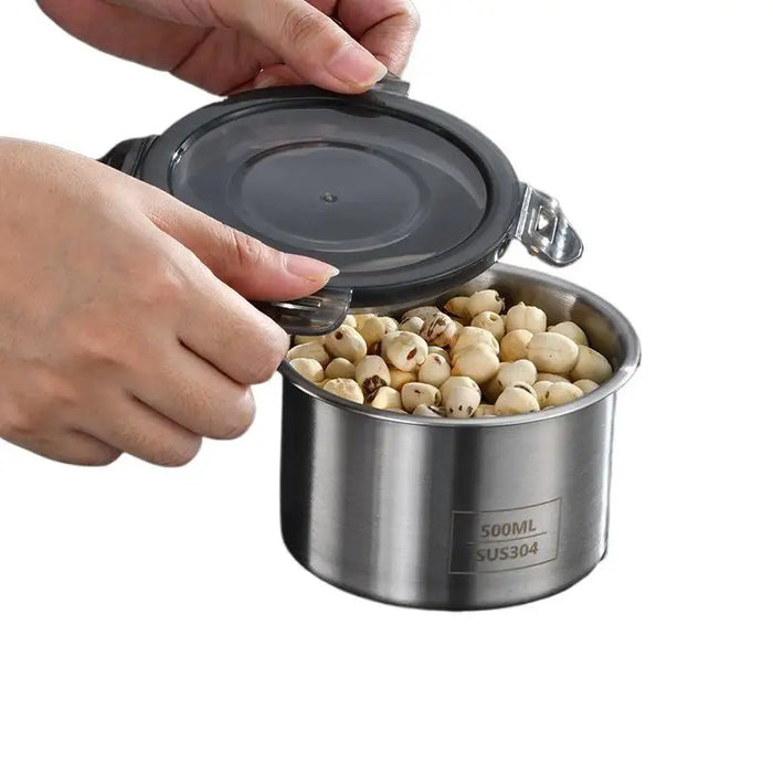 Stainless Steel Airtight Food Storage Jar — 500ml / 900ml / 1400ml, Sealed Canister with Locking Clamp