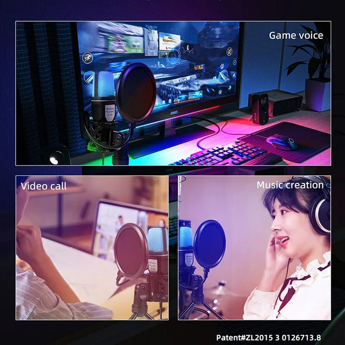 SF666R - USB RGB Condenser Microphone with Wire for Gaming and Podcasting - Perfect for Desktop PC, Laptop, Studio Streaming and Recording Services