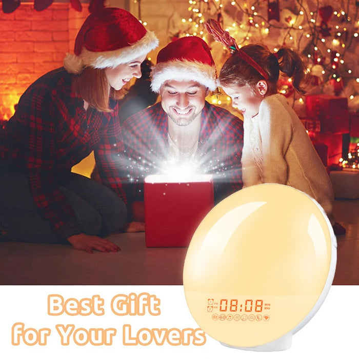 Wake Up Light Alarm Clock with Sunrise & Sunset, Dual Alarms, FM Radio, 7 Colours