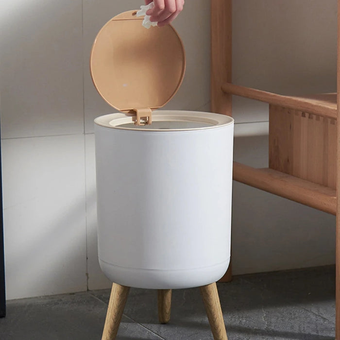 7L Round Wood‑Grain Press Dustbin with Legs