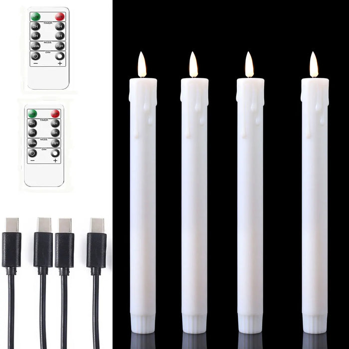Rechargeable 10-inch Flameless LED Taper Candles — Warm White, 2 or 4 Pack (Beige or White)