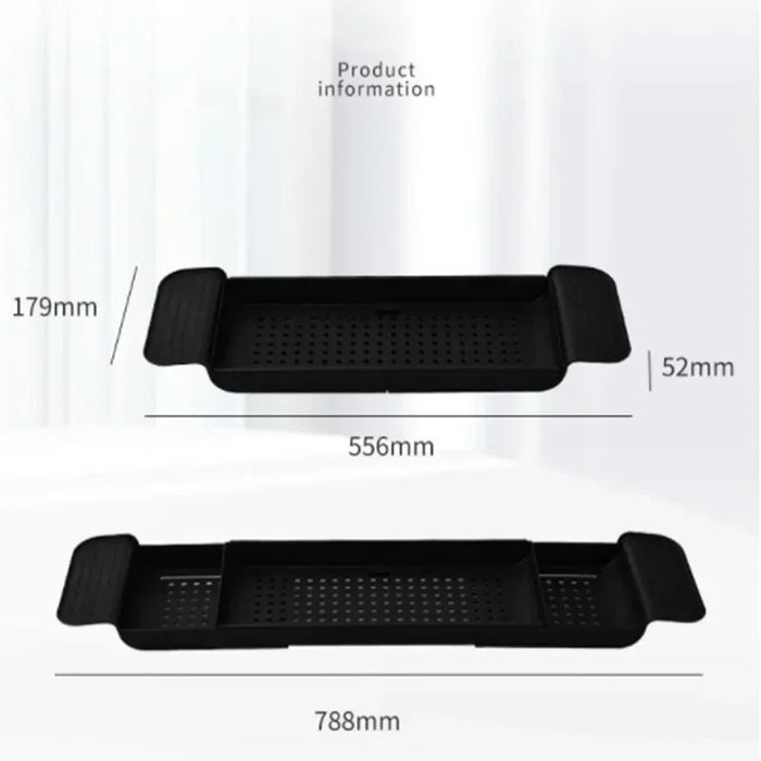 Extendable Bathtub Tray – Retractable Bath Shelf & Towel Holder (White/Black)