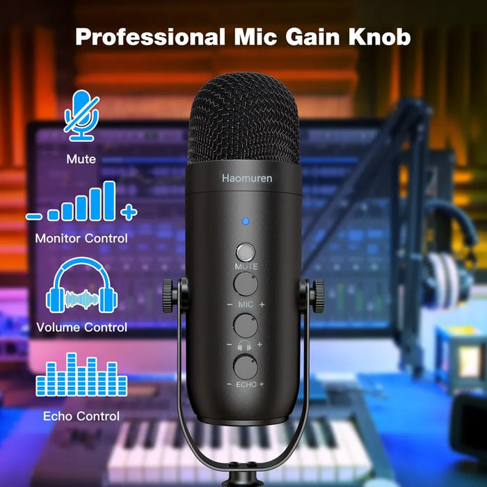 Professional USB Streaming Podcast PC Microphone - Studio Cardioid Condenser Mic Kit with Boom Arm - Ideal for YouTube, Twitch, Recording Sessions