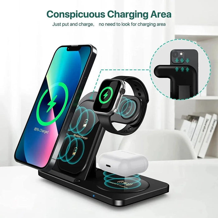 Wireless Charger Stand - 3 in 1 Foldable Fast Charging Dock for iPhone 14 13 12 11 X Max, iWatch 8 7 SE, AirPods Pro - Perfect for Apple Device Users and Efficient Charging Solution