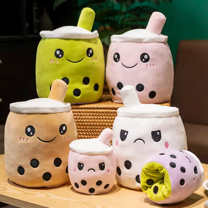 Kawaii Reversible Boba Plush Toys - Double-Sided Bubble Milk Tea Soft Doll, Two Face Design - Ideal Birthday and Christmas Gifts for Kids