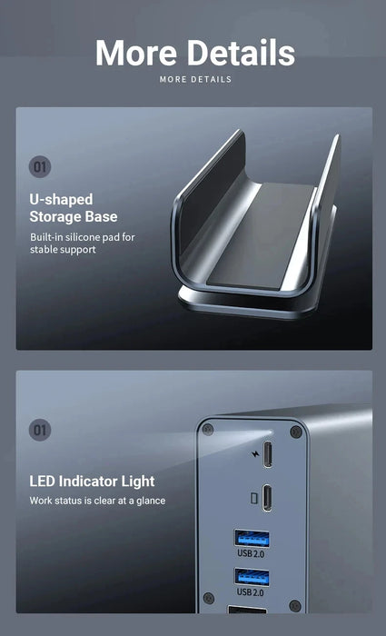 15‑in‑1 USB‑C Docking Station — Dual HDMI & DP 4K@60Hz, PD100W, Gigabit Ethernet, SD/TF, Audio