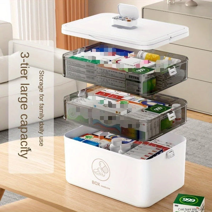 3-Tier Medicine Organiser – Leak‑Resistant Family Emergency Pill Box (Compact, Flip‑Top)