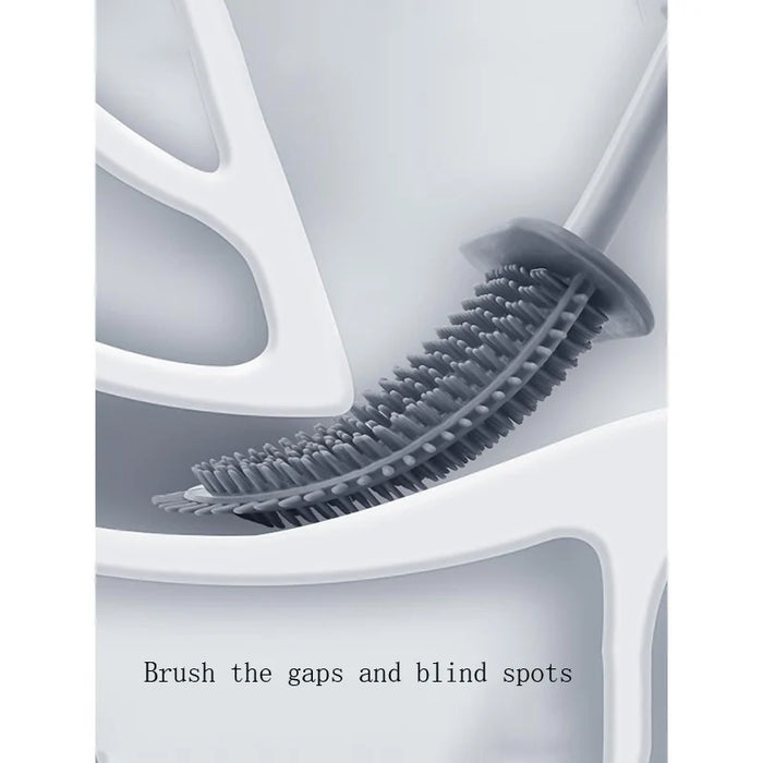 Wall-hanging Toilet Brush & Holder — Long Handle, Silicone Bristles (Grey or Blue)