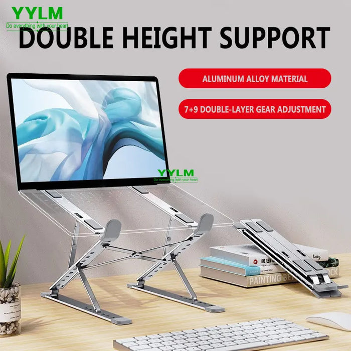 Adjustable Aluminium Laptop Stand — Foldable, Stable Cooling Holder for MacBook & Notebooks