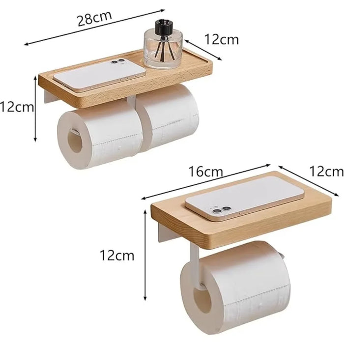 Stainless Steel Toilet & Tissue Roll Holder with Phone Shelf — I/H Style, Black or White