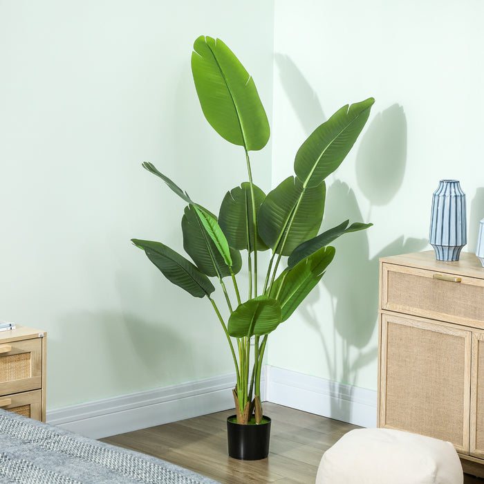 HOMCOM 160cm Tall Artificial Bird of Paradise Plant, Faux Banana Leaf Tree with PEVA Leaves and Flocking, Decorative Palm Tree in Pot for Home Office Decor, Green