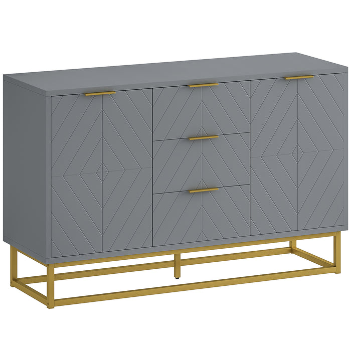 HOMCOM Sideboard with 3 Drawers and Adjustable Shelves for Living Room - Grey