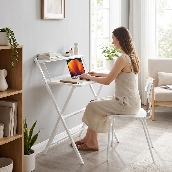 HOMCOM 70 cm Folding Computer Desk with Monitor Shelf - White