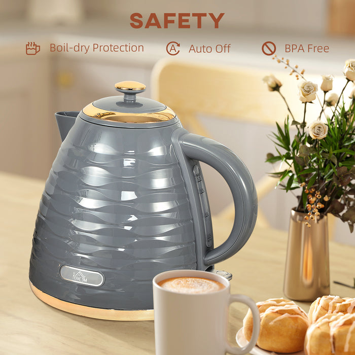 HOMCOM Electric Kettle, 1.7L, Fast Boil, 3kW Water Kettle with Removable Washable Anti-scale Filter, Auto Shut-off, 360° Swivel, BPA Free, Grey Water Ripple Texture