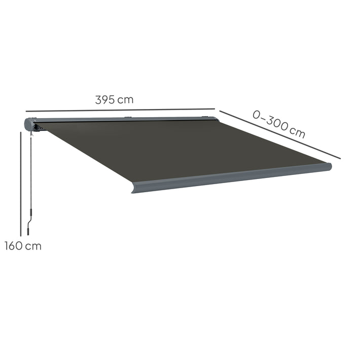 Outsunny 4 x 3(m) Full Cassette Electric Awning with Remote Controller, Aluminium Frame DIY Retractable Garden Awning, UPF50+ Sun Shade Canopy for Deck Door Window, Dark Grey