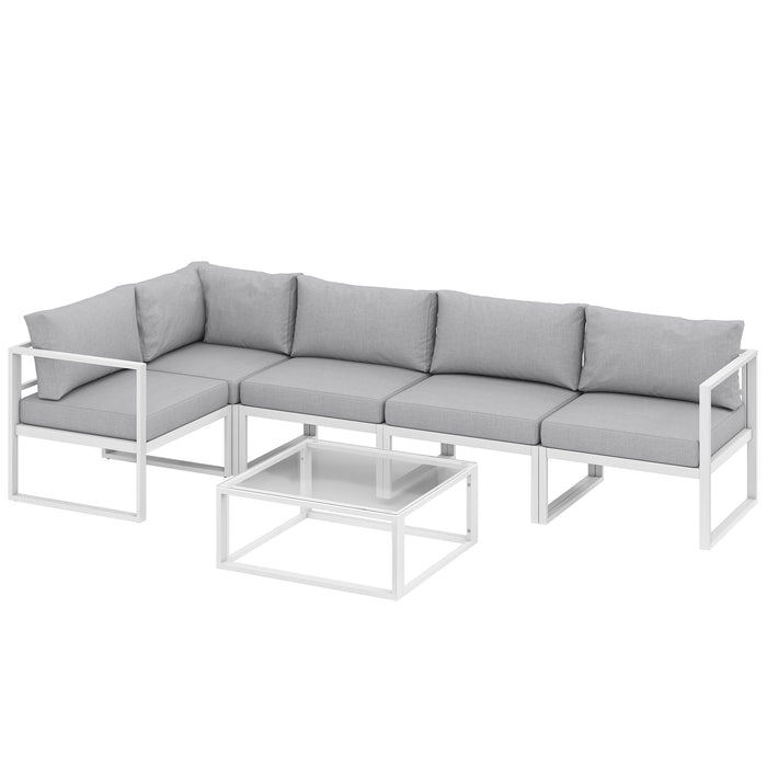 Outsunny 5 Seater Aluminium Garden Furniture Set, Garden Sofa Set with Thick Cushions, Light Grey