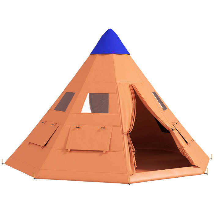 Outsunny 6 Men Tipi Tent with Carry Bag - Orange