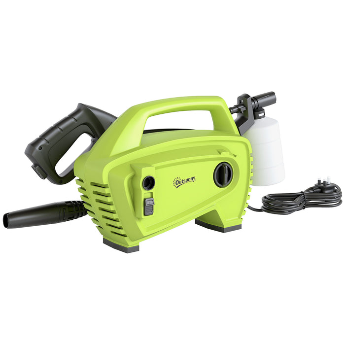 Outsunny 1600W High Pressure Washer, 130 Bar Pressure, 390 L/h Flow, Portable Power Washer Jet Wash Cleaner with Adjustable Nozzle, 6M Hose, Handle for Home Patio Car Driveway, Green