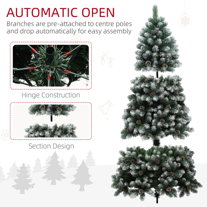 HOMCOM 7ft Artificial Pine Christmas Tree with 1152 Branch Tips and Steel Base, Realistic Hinged Tree with Pinecones, Holiday Décor for Home Office, Green