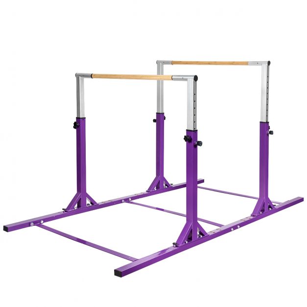 Kids Parallel Bars - Adjustable 11-Level Height Gymnastics Bar with Variable Width, Purple - Perfect for Home Gym and Improving Physical Fitness