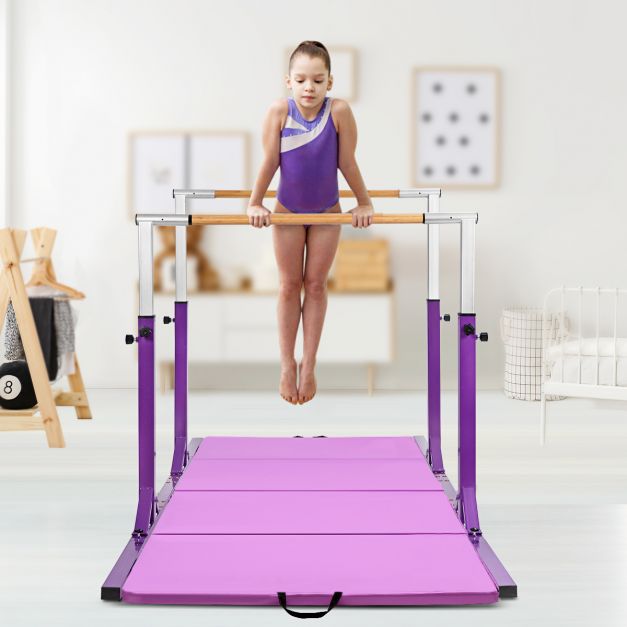 Kids Parallel Bars - Adjustable 11-Level Height Gymnastics Bar with Variable Width, Purple - Perfect for Home Gym and Improving Physical Fitness