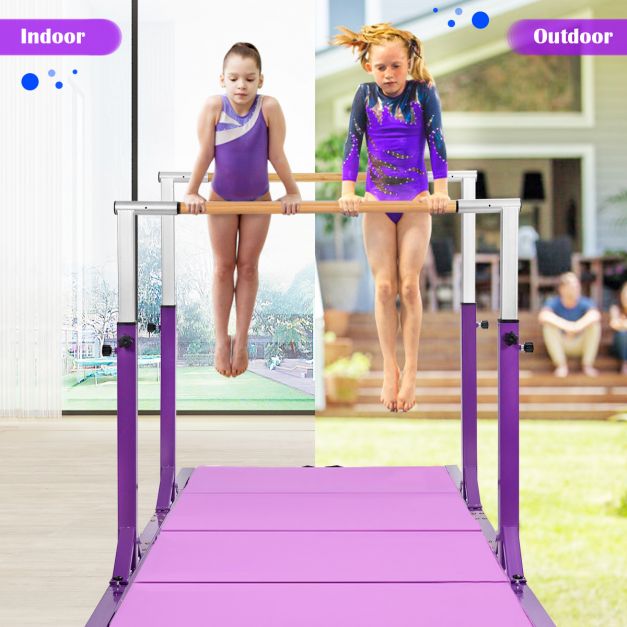 Kids Parallel Bars - Adjustable 11-Level Height Gymnastics Bar with Variable Width, Purple - Perfect for Home Gym and Improving Physical Fitness