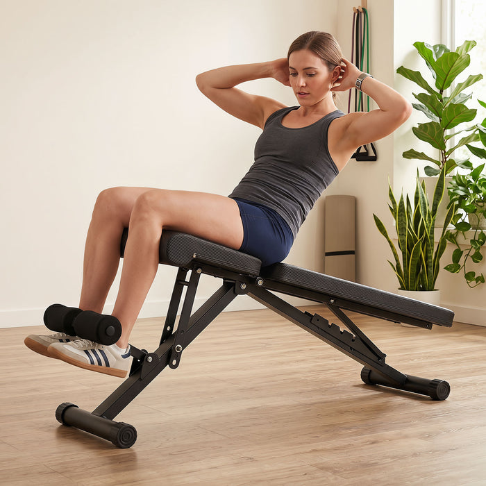 Adjustable Foldable Black Dumbbell Bench with PU Upholstery and Heavy-Duty Iron Frame for Home Gym and Strength Training