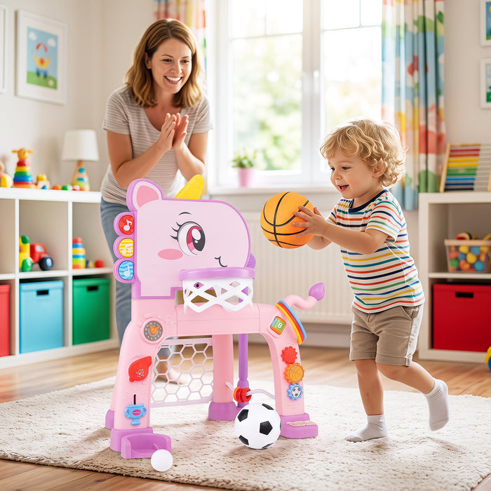 Unicorn Toddler Basketball Hoop and Soccer Ball Activity Center-