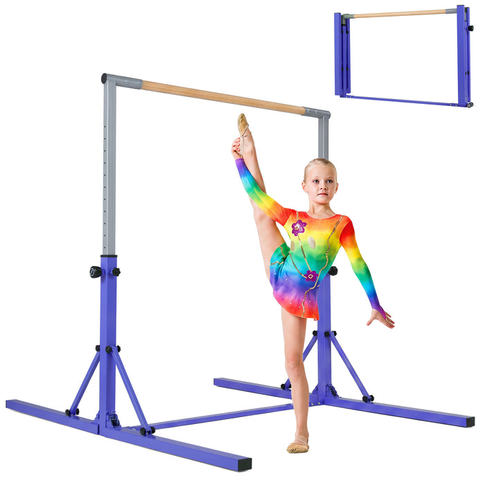 13-Level Adjustable Heights Foldable Gymnastics Bar for Kids-Pink