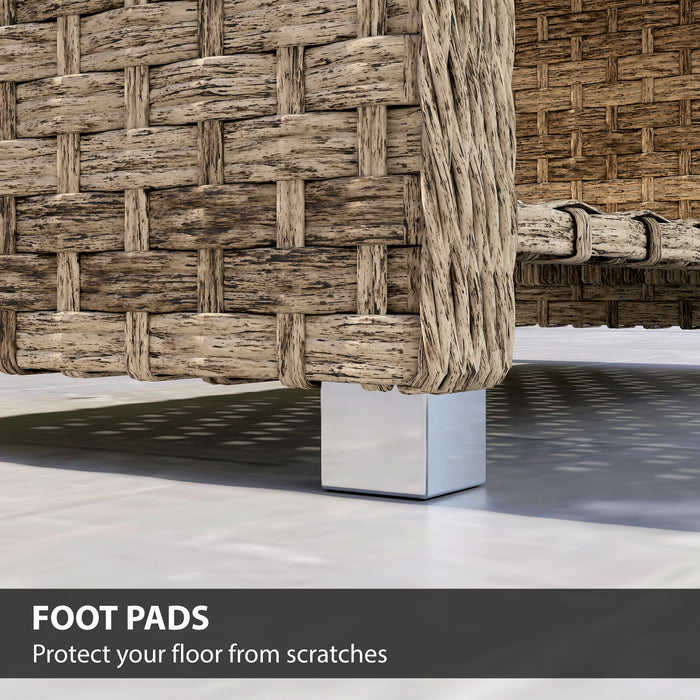 Outsunny Outdoor Coffee Table with Storage Shelf, PE Rattan Side Table with Slatted Top and Foot Pads, Light Brown