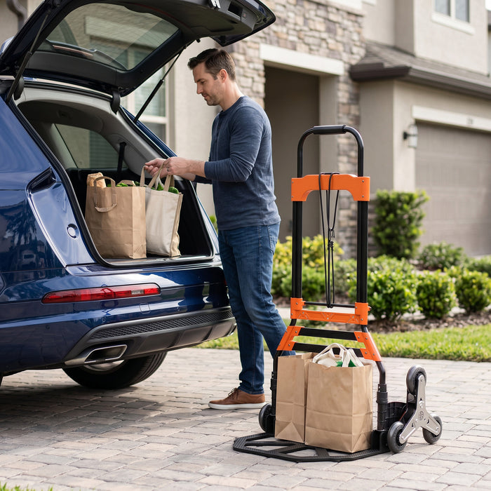 HOMCOM Heavy Duty Foldable Trolley on Wheels, Steel Folding Hand Truck, 75kg, Black and Orange