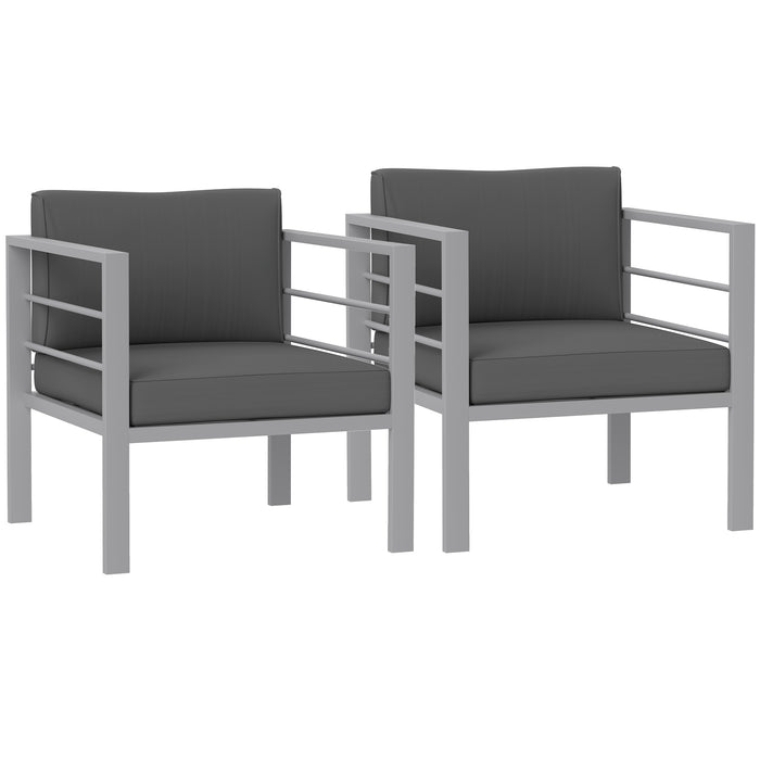 Outsunny Garden Sofa Set of 2, All-Weather Garden Sofa Set with Removable Cushions, Metal Frame Outdoor Furniture for Balcony, Charcoal Grey
