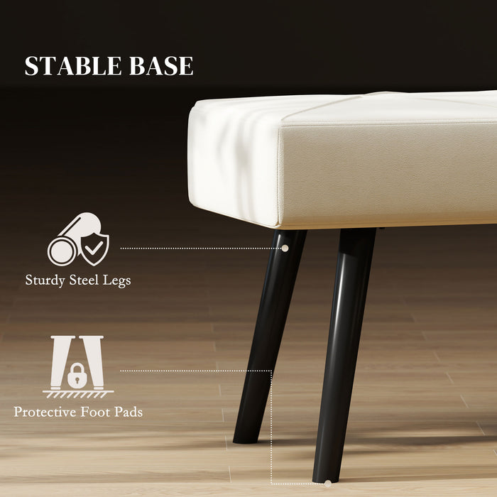 HOMCOM Upholstered Hallway Bench, End of Bed Bench with X-Shape Design and Steel Legs, Cream