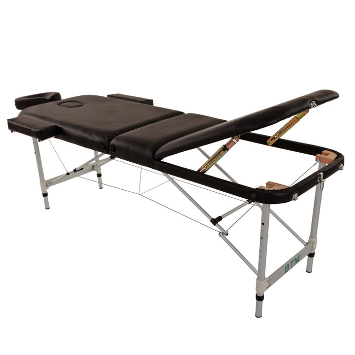 Aluminium Portable Massage Table - 3-Section Foldable Therapy Bed with Adjustable Headrest & Arm Sling - Ideal for Mobile Massage Therapists with Carrying Case Included
