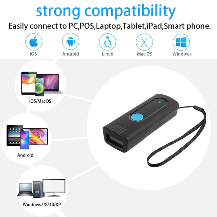 Mini Pocket Bluetooth Barcode Scanner — M3C (1D) or M3D (2D/QR)