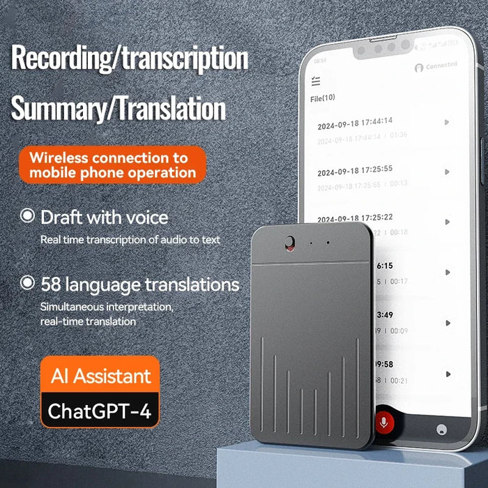 AI Voice Recorder with ChatGPT‑4 — 8–128GB, Call Recording, Transcription & Summaries