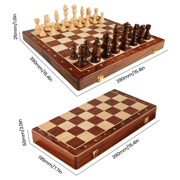 15" x 15" Folding Walnut Chess Set with Solid Wooden Pieces