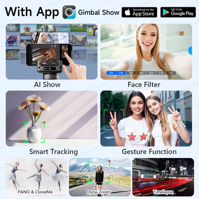 C22 AI Face-Tracking Handheld Gimbal Stabiliser — 3‑in‑1 Selfie Stick & Tripod for Smartphones