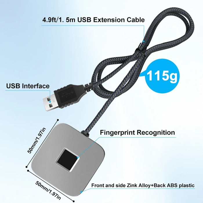 USB Fingerprint Reader for Windows Hello — 1.5m Braided Cable (Windows 11/10)