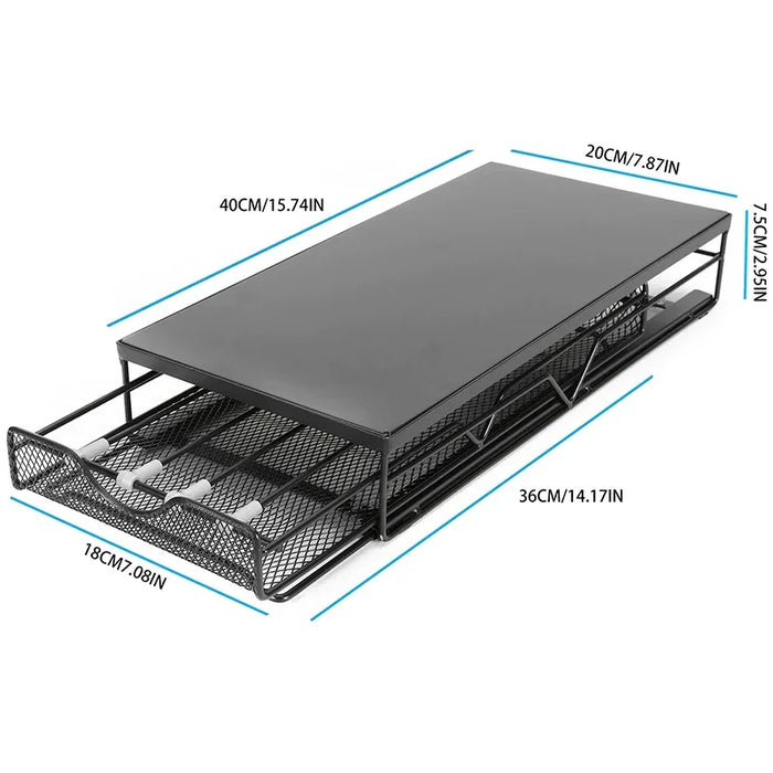 Coffee Capsule Pull-Out Desktop Drawer Storage Rack – Metal Base Shelf (Dull)