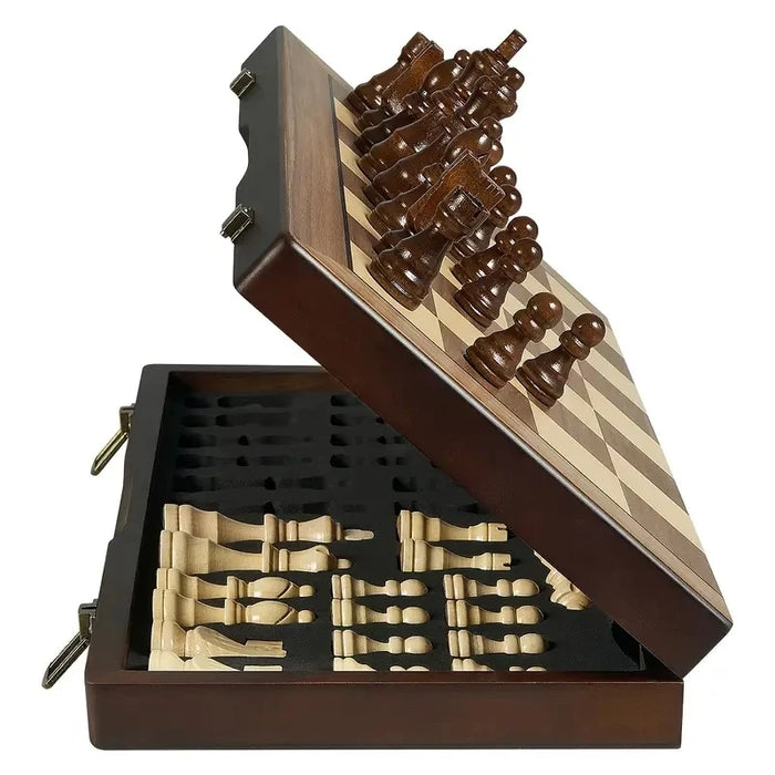 39.3cm (15.47in) Folding Wooden Chess Set with 2 Extra Queens — Portable Tournament Board