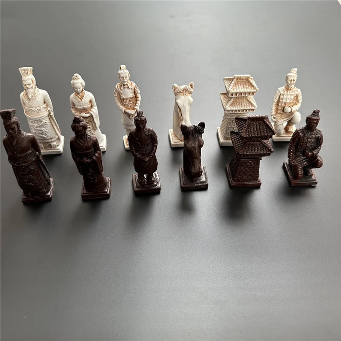 Large 43cm (16.93in) Imitation Terracotta Army Plastic Chess Set with Aged Leather-Effect Board